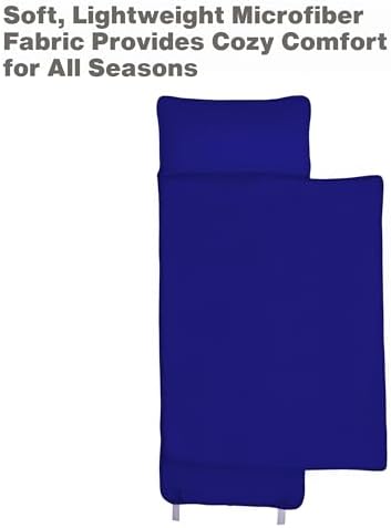 EVERYDAY KIDS Nap Mat with Removable Pillow - Navy - Carry Handle with Straps Closure, Rollup Design, Soft Microfiber for Preschool, Daycare, Travel Sleeping Bag - Ages 3-6 Years