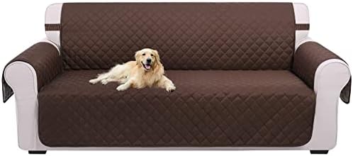 U-NICE HOME Reversible Sofa Cover Couch Cover for Dogs with Elastic Straps Water Repellent Furniture Protector for Pets Couch Cover for 3 Cushion Couch (Sofa, Coffee/Beige)