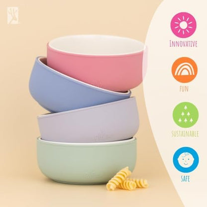 Elk and Friends Kids Porcelain Bowls with Silicone Sleeve | Kids/Toddler/Baby Feeding | Microwave & Dishwasher Safe | Non slip | Cereal/Soup/Snack Dishes & Dinnerware