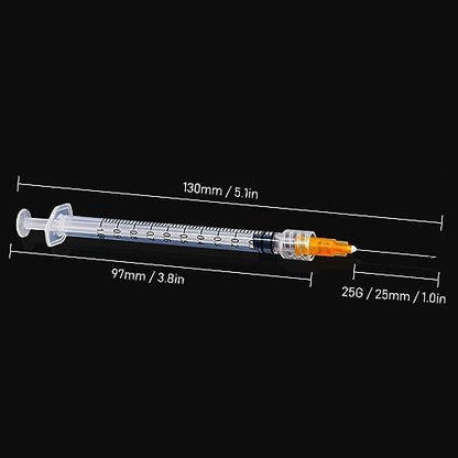 1ml 25G 1inch Syringe with Needle, Sterile Disposable Packaging. (100)