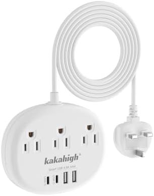 UK Adapters for Travel(13A), US to UK Plug Adapter with 3 Outlets 4 USB Ports (2 USB-C) Total Output 24W, Type G Travel Adapter for USA to British Ireland Scotland Hong Kong