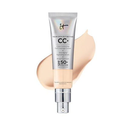 IT Cosmetics CC+ Cream - Full-Coverage Foundation With SPF 50, Color Corrector & Anti-Aging Serum, Formulated With Niacinamide & Hyaluronic Acid, Natural Finish, For All Skin Types, 1.08 fl oz