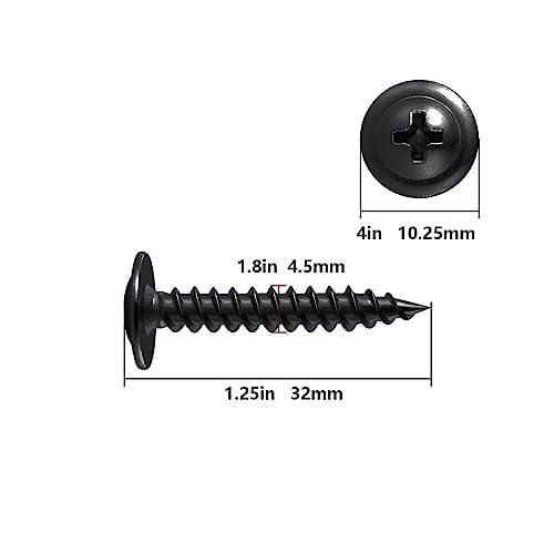 (200 pcs) Wensilon #10×1-1/4" Black Phillips Truss Head Wood Screws Quick Metal Self Tapping