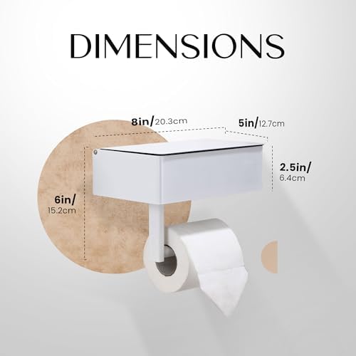 Day Moon™ White Toilet Paper Holder with Shelf - Wipe Holder for Bathroom, Flushable Wipes Dispenser, Toilet Paper and Wipes Holder