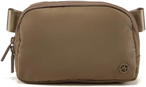 Pander Two Way Zipper Fanny Pack Nylon Everywhere Belt Bag for Women, Water Repellent Waist Packs, Crossbody Bags with Adjustable Strap (Gray Brown)