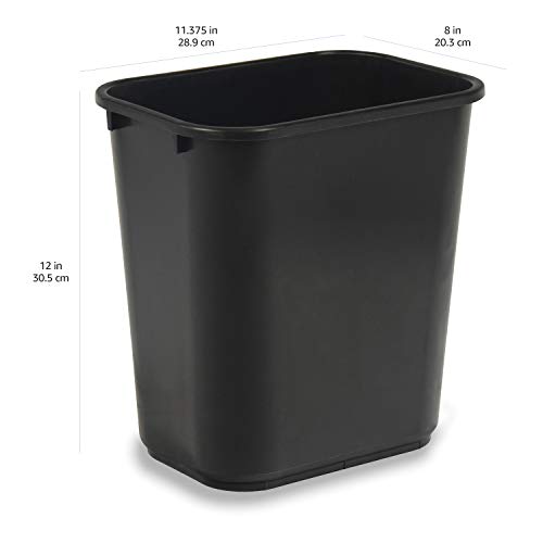 Amazon Basics Small Trash Can, Rectangular Commercial Office Wastebasket, 3 Gallon (Pack Of 2), Black (Previously AmazonCommercial brand)