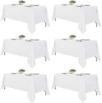 Fitable White Tablecloths for Rectangle Tables, 6 Pack - 70 x 120 Inches - Reusable and Washable Table Clothes for 6-8 Ft Tables, Polyester Fabric Table Covers for Wedding, Party, Banquet