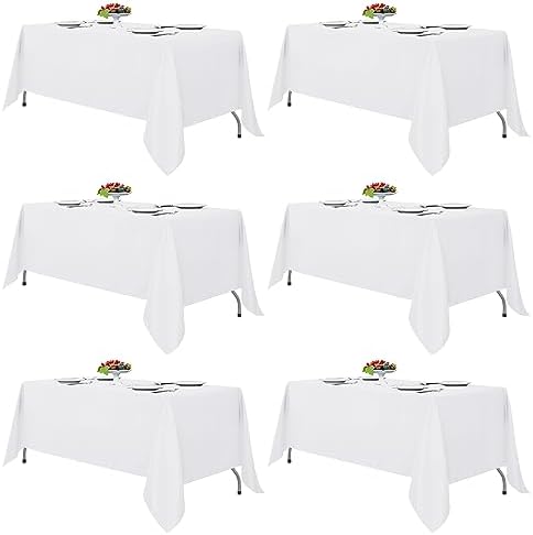 Fitable White Tablecloths for Rectangle Tables, 6 Pack - 70 x 120 Inches - Reusable and Washable Table Clothes for 6-8 Ft Tables, Polyester Fabric Table Covers for Wedding, Party, Banquet