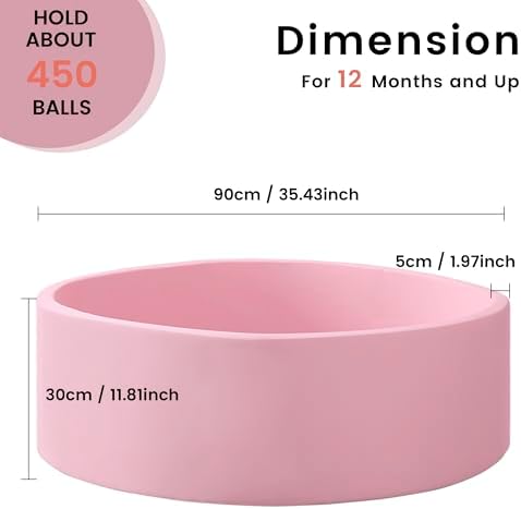Ball Pit for Toddlers 35.43''x11.81 Baby Ball Pits Soft Memory Foam Ball Pit Round Kids Ball Pit Indoor Game Kids Play Ball Pool Ideal Gift for Girls and Boys (Pink, NO Balls)