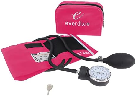 Dixie Ems Deluxe Aneroid Sphygmomanometer Blood Pressure Set W/ Adult Cuff, Carrying Case and Calibration Tool - Pink