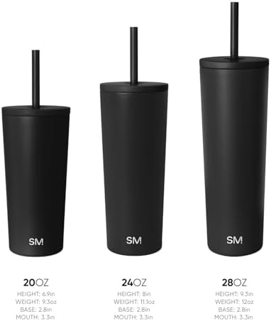 Simple Modern Insulated Tumbler with Lid and Straw | Iced Coffee Cup Reusable Stainless Steel Water Bottle Travel Mug | Gifts for Women Men Her Him | Classic Collection | 24oz | Midnight Black