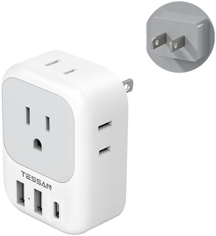 TESSAN 2 Prong to 3 Prong Adapter, Multi Plug Outlet Extender with 4 Outlets 3 USB Ports(1 USB C), Type A Travel for US to Japan, Philippines, Canada, Mexico, China, Thailand, Anguilla
