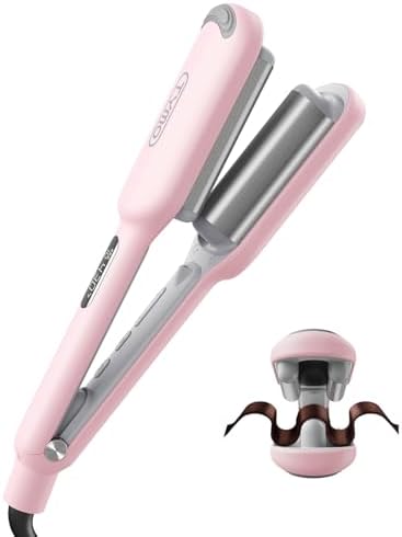 Curling Iron Hair Crimper Waver - TYMO ROVY Beach Waves Curling Wand, Ionic Deep Waver Hair Curler Tool with Ceramic 3 Barrel for Women, Dual Voltage, Anti-Scald, Easy to Use, Pink, 1 Inch