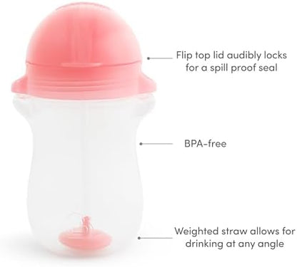 Munchkin Happy Snacker Toddler Cups and Snack Containers - 10oz Any Angle Weighted Straw Cup and 9oz Snack Catchers, Pink/Purple
