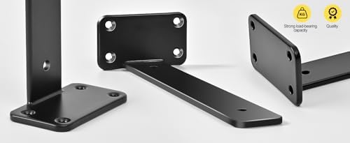 12 Pack - 10 inch Black Hidden L Shelf Bracket (1/5 Inch Thicked) Iron Floating Shelf Brackets Rustic Industrial Metal Brackets for Shelf Support
