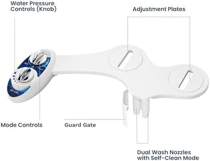 LUXE Bidet NEO 185 - Self-Cleaning, Dual Nozzle, Non-Electric Bidet Attachment for Toilet Seat, Adjustable Water Pressure, Rear and Feminine Wash (Blue)