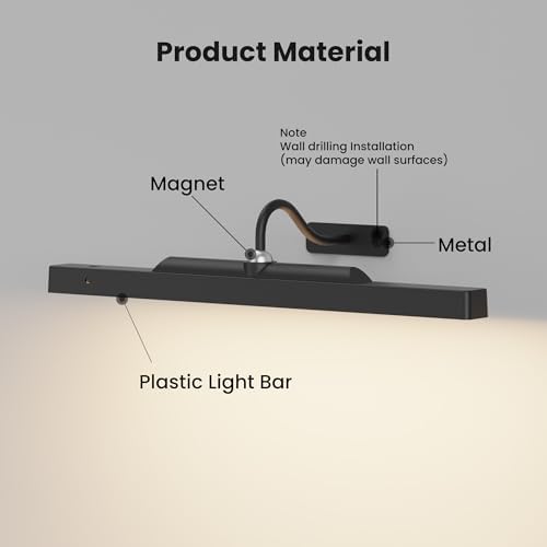 Dimmable Cordless Picture Light with Controller and Timer, Rechargeable 5000mAh Battery Wall Sconce for Wall Pictures, 16in Wall Light for Gallery Artwork, Paintings, Phote, Portraits - Black