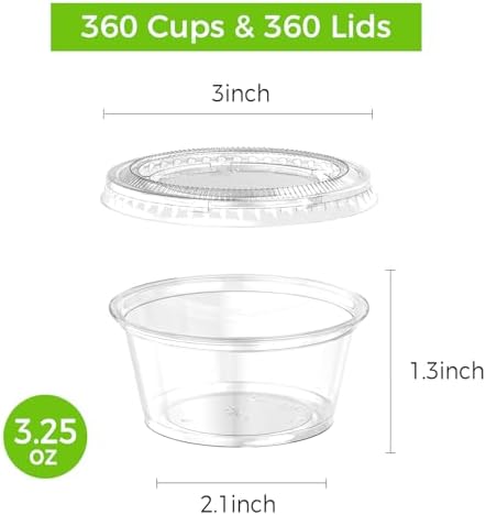 360 Set 4 oz Jello Shot Cups with Lids, Sturdy & Food Safe Disposable Plastic Portion Condiment Dipping Sauce Cups, Small Containers for Salad Dressing