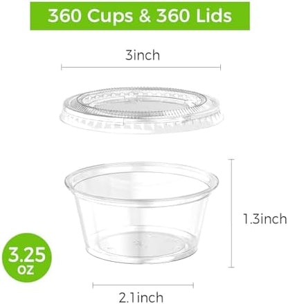 360 Set 4 oz Jello Shot Cups with Lids, Sturdy & Food Safe Disposable Plastic Portion Condiment Dipping Sauce Cups, Small Containers for Salad Dressing
