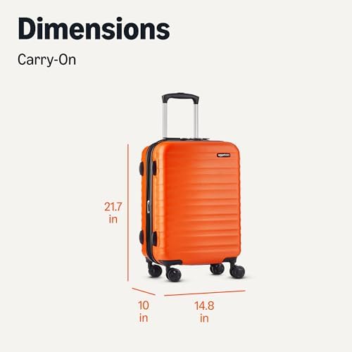 Amazon Basics 21" Hardside Carry-On Luggage, Hardshell Suitcase With Wheels, Expandable For Up to 25% More Space, With Scratch-Resistant Surface, Four Multi-directional Wheels, Orange