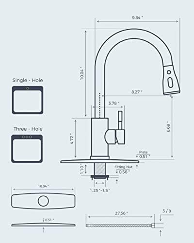 FORIOUS Black Kitchen Faucet with Pull Down Sprayer, High Arc Single Handle Classic Stainless Steel Sink Faucet 1 or 3 Hole, Suitable for Farmhouse Camper Laundry Rv Bar
