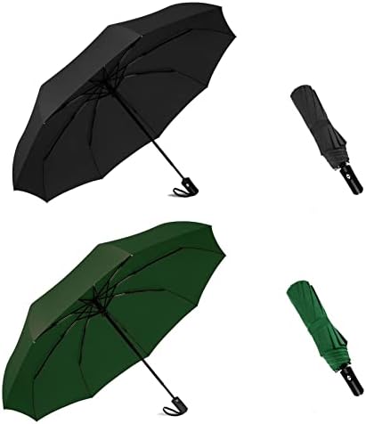 SIEPASA Two Packs Auto Open & Close Small Travel Umbrella Compact for Backpack-Umbrellas for Rain, Lightweight Strong Mini Portable Umbrellas for Men and Women. (Black & Green, 2 Pack)