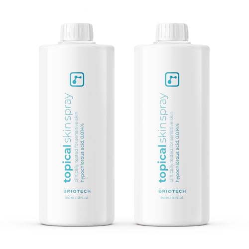 BRIOTECH Topical Skin Spray, Hypochlorous Acid for Sensitive Skin, HOCl Facial Mist, Full Body Support Against Irritation, Calm Redness, Soothe Foot & Scalp, 32 oz Refill (2 Pack)