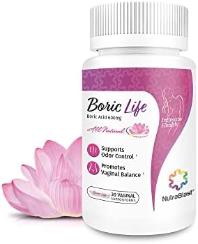 NutraBlast Boric Acid Vaginal Suppositories - 100% Pure Made in USA - Boric Life Intimate Health Support (30 Count)