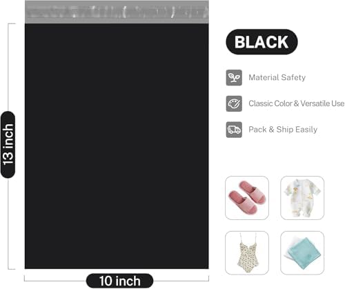 Metronic Poly Mailers 10x13 500Pcs,Strong Adhensive Shipping Bags for Clothing,Waterproof Poly Mailer Bags for Shipping, Flexible Shipping Envelopes for Small Business, Mailing Packages Bags Black