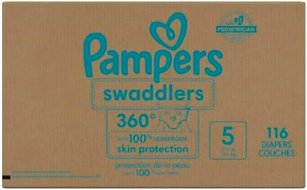 Pampers Diapers - Swaddlers 360 - Size 5, 116 Count, for up to 100% Leakproof Premium Skin Protection (Packaging May Vary)
