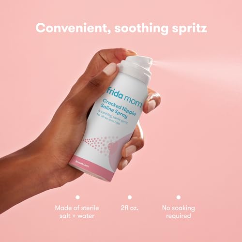 Frida Mom Nipple Cream and Saline Spray Set, Breastfeeding Essentials for New Moms, Cracked Nipple Saline Spray and No-Mess Cream, 2pc Set
