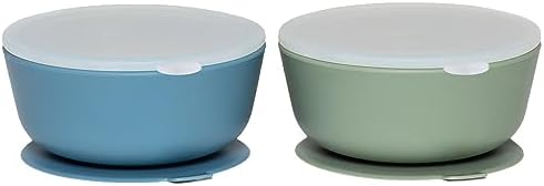 WeeSprout Suction Bowls for Baby & Toddlers (Set of 2) - 100% Silicone w/Plastic Lid - Leak Proof Feeding Supplies - Dishwasher & Microwave Safe Infant Dinnerware w/Extra Strong Base
