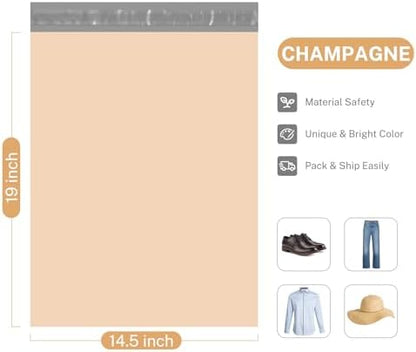 Metronic Poly Mailers 14.5x19 100 Pcs | Medium Size Shipping Bags for Clothes | Large Poly Mailer Bags, Shipping Envelopes, Mailing Bags for Small Business, Strong Adhensive Poly Bags Champagne