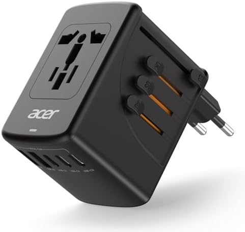 Acer Universal Travel Plug Adapter - International Power Adapter with 5 USB Ports (3 USB C) 5.8A, Worldwide Outlet Charger for USA to European UK France Germany Spain, Type C/E/F/G/I/L/A, Black