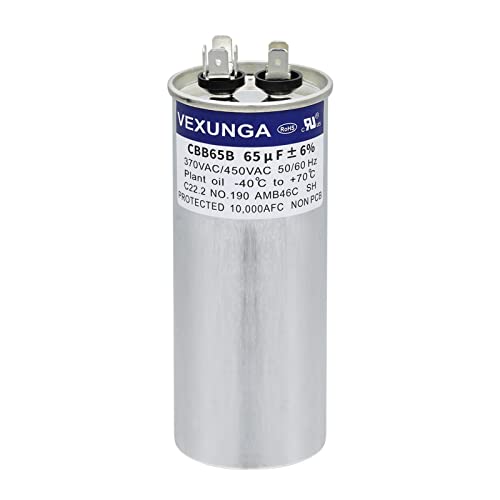 65uF 65 MFD 370VAC 440VAC 450VAC 50/60Hz CBB65 CBB65B Run Start Capacitor for AC Unit Fan Motor Start or Pool Pump or Air Condenser Straight Cool
