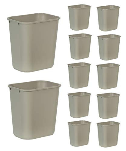 Rubbermaid Commercial Products Wastebasket/Trash Can, 7-Gallon/28-Quart, Beige, Plastic, for Bedroom/Bathroom/Office, Fits Under Desk/Sink, Pack of 12