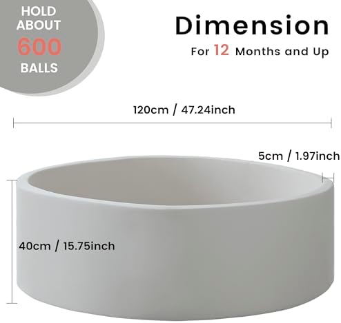 Ball Pit for Toddlers 47.24''x15.75'' Baby Ball Pit Soft Foam Ball Pits Round Lagre Kids Ball Pits Indoor and Outdoor Game Kids Play Ball Pool Ideal Gift for Children (Grey, NO Balls)