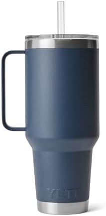 YETI Rambler 42 oz Tumbler with Handle and Straw Lid, Travel Mug Water Tumbler, Vacuum Insulated Cup with Handle, Stainless Steel, Navy