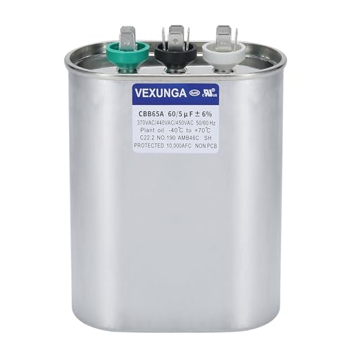 60/5 uF 60+5 MFD 370V 440V 450V Oval Dual Run Start AC Capacitor 60 5 uF 370 440 450 Volt VAC CBB65 Air Conditioner Capacitors for AC Unit Fan Motor Start or Condenser Straight Cool