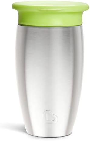 Munchkin Stainless Steel Sippy Cups for Toddlers 1-3, Spill Proof Miracle 360 Cup, Insulated, 10 Ounce, Green