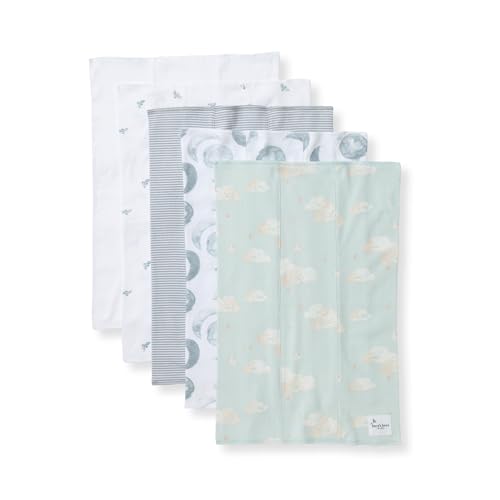 Burt's Bees Baby Infant Burp Cloths, 100% Organic Cotton Extra Absorbent Soft Fabric Drool Cloths, 5-Pack Newborn Must-Have Essential Large Burping Cloths, One Size 17 x 11.75 Inches