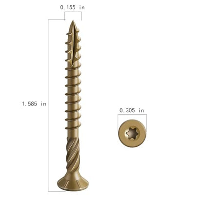 #8 * 1-5/8" Deck Screws, (377pcs) 2 lbs.Exterior Wood Screws, Rust Resistant epoxy Coated, Bronze, T20 Star Bit