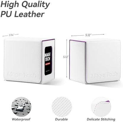 Card Deck Box for MTG Commander - Patented Design, Commander Display, Fits 100 Double-Sleeved Cards, 35pt Card Brick & Dice Tray - White/Purple