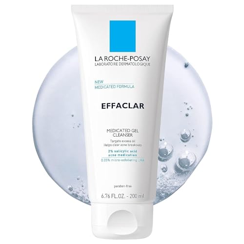 La Roche-Posay Effaclar Medicated Gel Cleanser, 2% Salicylic Acid Cleanser + LHA + Glycerin, Dermatologist Tested Foaming Acne Face Wash, Clear & Prevent Acne Breakouts, Oil Free, Targets Excess Oil