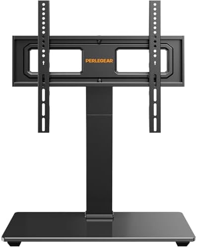 Perlegear Universal Swivel TV Stand Base for 32–70 inch TVs, Height Adjustable Table Top TV Stand Mount with Tilt, Tempered Glass Base, Holds up to 88 lbs, Max VESA 400x400mm, PGTVS26