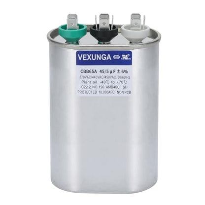 45/5 uF 45+5 MFD 370V 440V 450V Oval Dual Run Start AC Capacitor 45 5 uF 370 440 450 Volt VAC CBB65 Air Conditioner Capacitors for AC Unit Fan Motor Start or Heat Pump