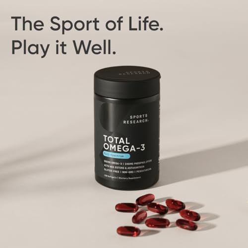 Sports Research® Total Omega-3 Fish Oil 2200mg - Made from Antarctic Krill w/Astaxanthin, Wild Sockeye Salmon & Alaska Pollock - 960mg of EPA & DHA - 120 Softgels