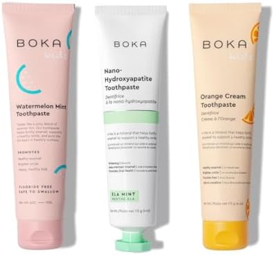 Boka Fluoride Free Toothpaste Nano Hydroxyapatite Toothpaste - Ela Mint, Orange Cream, Watermelon Mint Flavor, 4 oz 3Pk US Manufactured