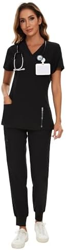 COZYFIT Scrubs for Women Set - Stretch V-Neck Scrub Top & Jogger Pant with 8 Pockets