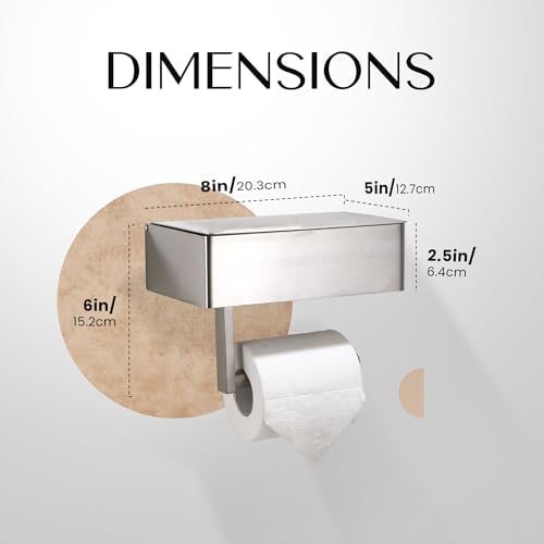 Day Moon™ Brushed Nickel Toilet Paper Holder with Shelf, Wipe Holder for Bathroom, Flushable Wipes Dispenser - Toilet Paper and Wipes Holder, Toilet Paper Holder with Storage